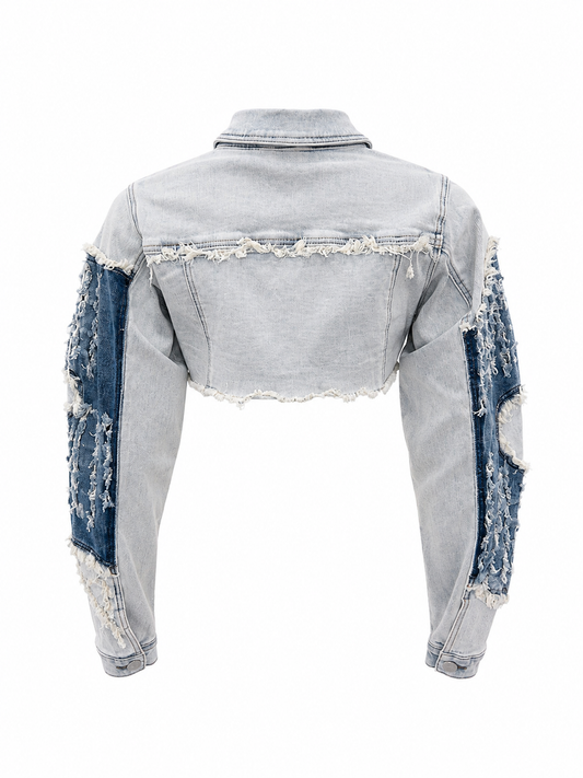 REDFOX WOMEN DISTRESSED PATCHWORK CROP JEAN JACKET (SD5502)