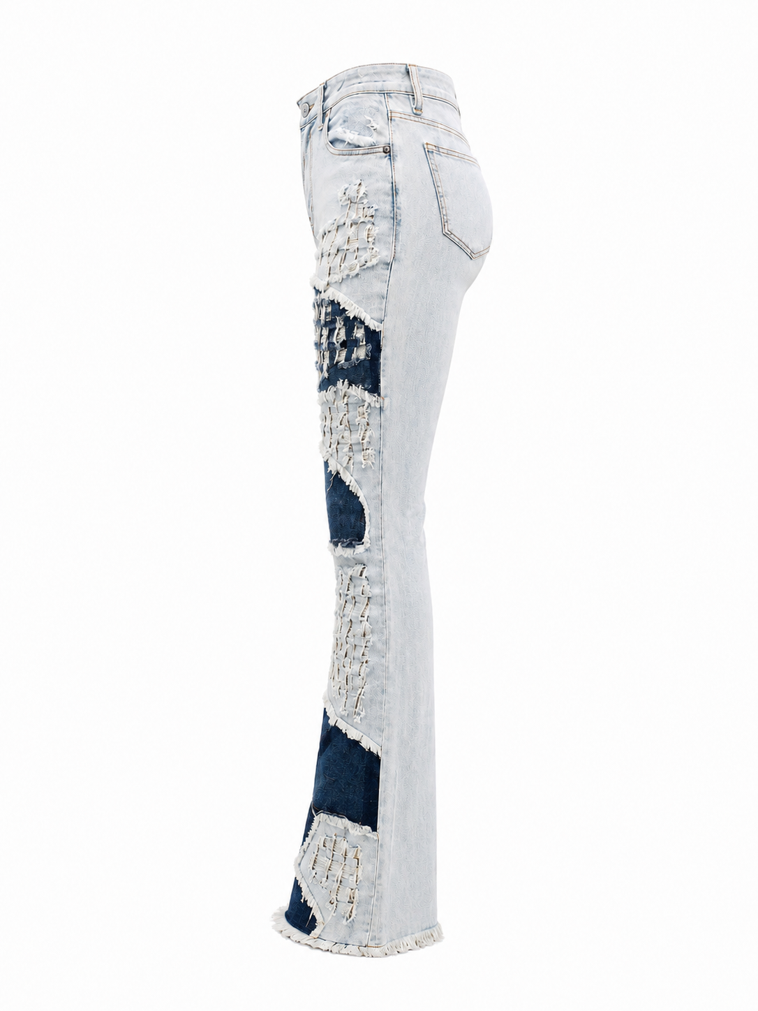 REDFOX WOMEN DISTRESSED PATCHWORK STACKED JEANS