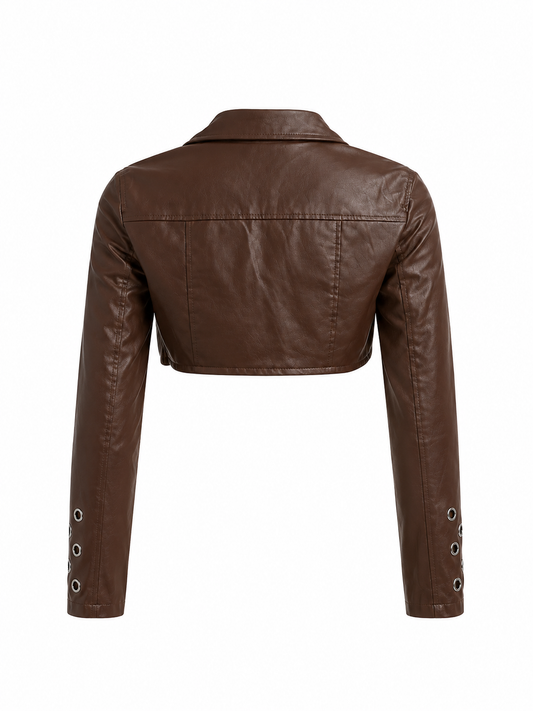 HOT & DELICIOUS FAUX LEATHER STEEL RING MOTO JACKET