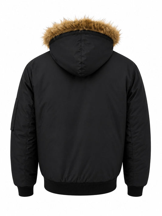 COPPER RIVET MEN PUFFER JACKET WITH FUR HOOD