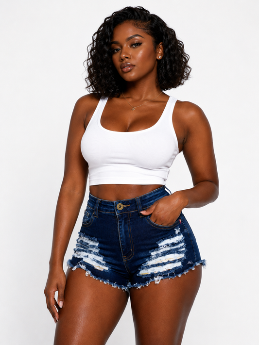 REDFOX WOMEN FRAYED HEM DENIM SHORTS