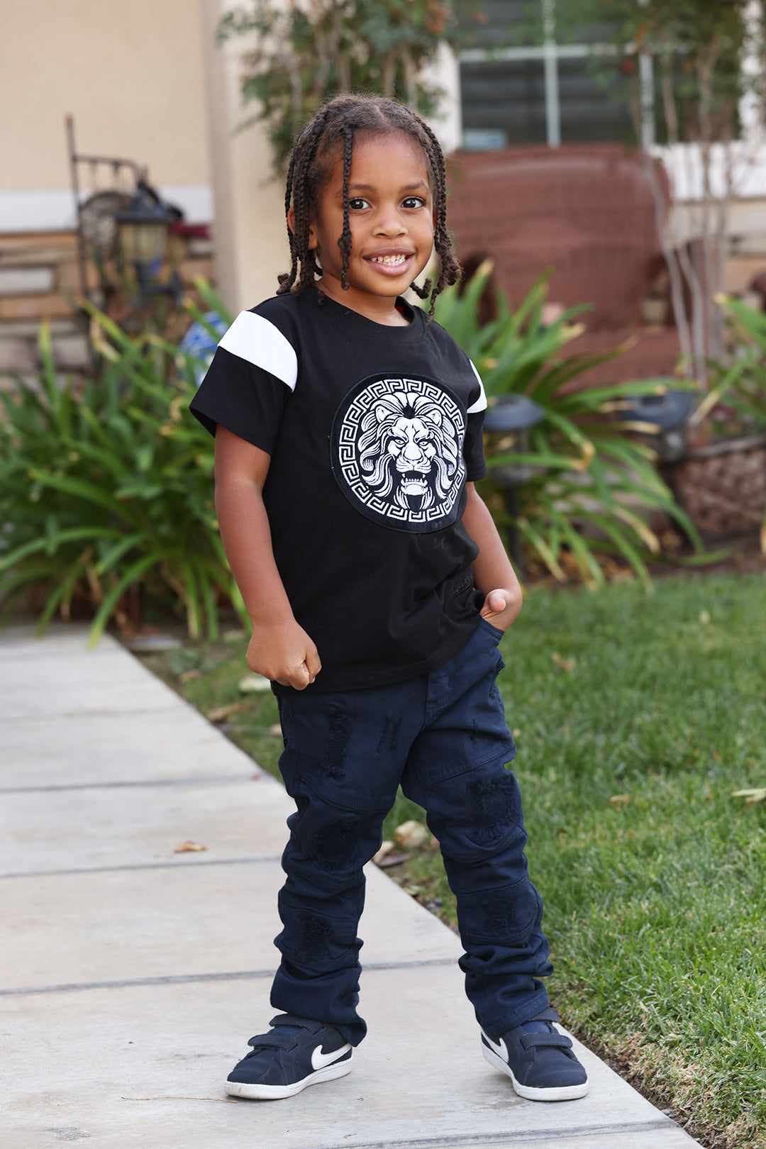 B1941 Makobi Monogram Kids Jeans - Navy