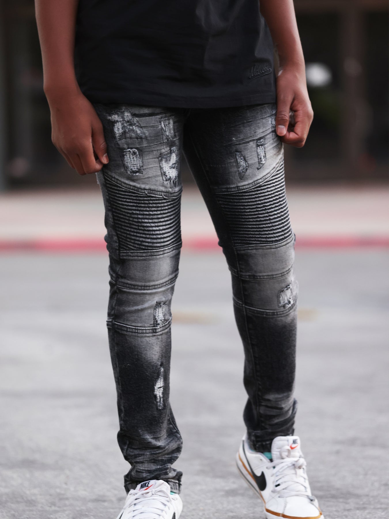 B1786 Makobi Rick Biker Kids Jeans - Black Wash