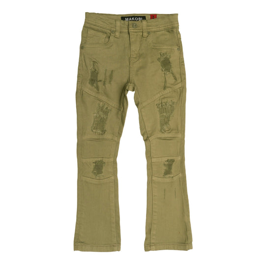 B1941 Makobi Monogram Kids Jeans - Olive