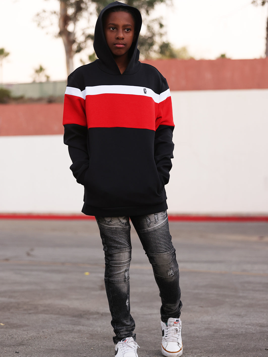 B5941 Makobi Kids Monogram Hoodie - Black