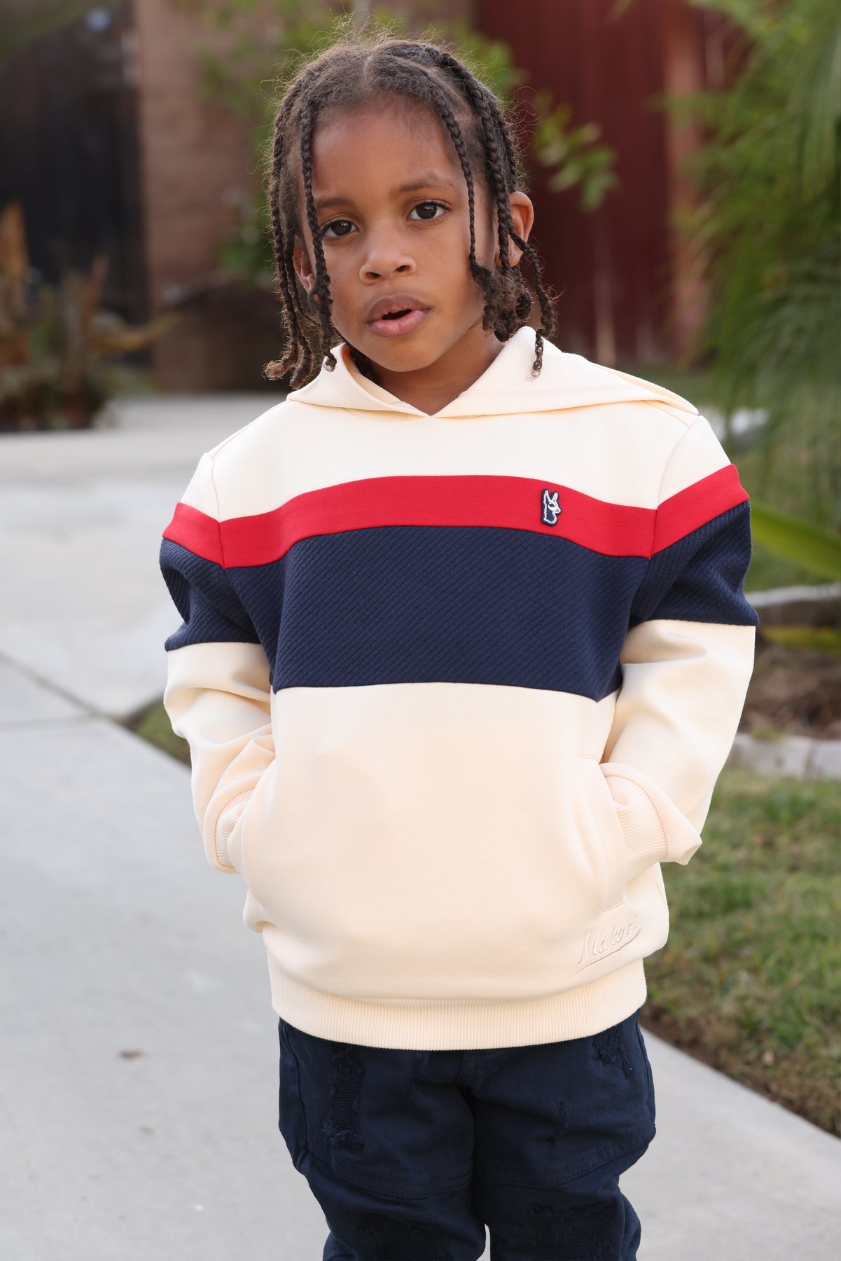 B5941 Makobi Kids Monogram Hoodie - Natural