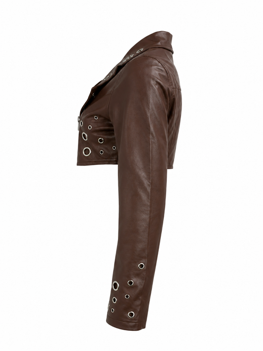 HOT & DELICIOUS FAUX LEATHER STEEL RING MOTO JACKET