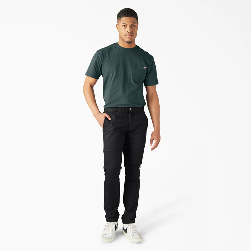 MENS TWILL DOUBLE KNEE WORK PANT -BLACK (WP811) -Skinny Fit