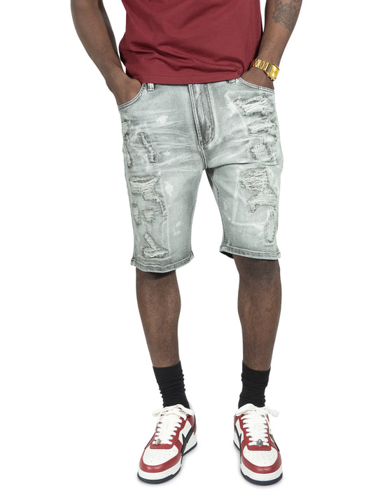 MAKOBI Amato Denim Shorts - Gray Wash- (M607)