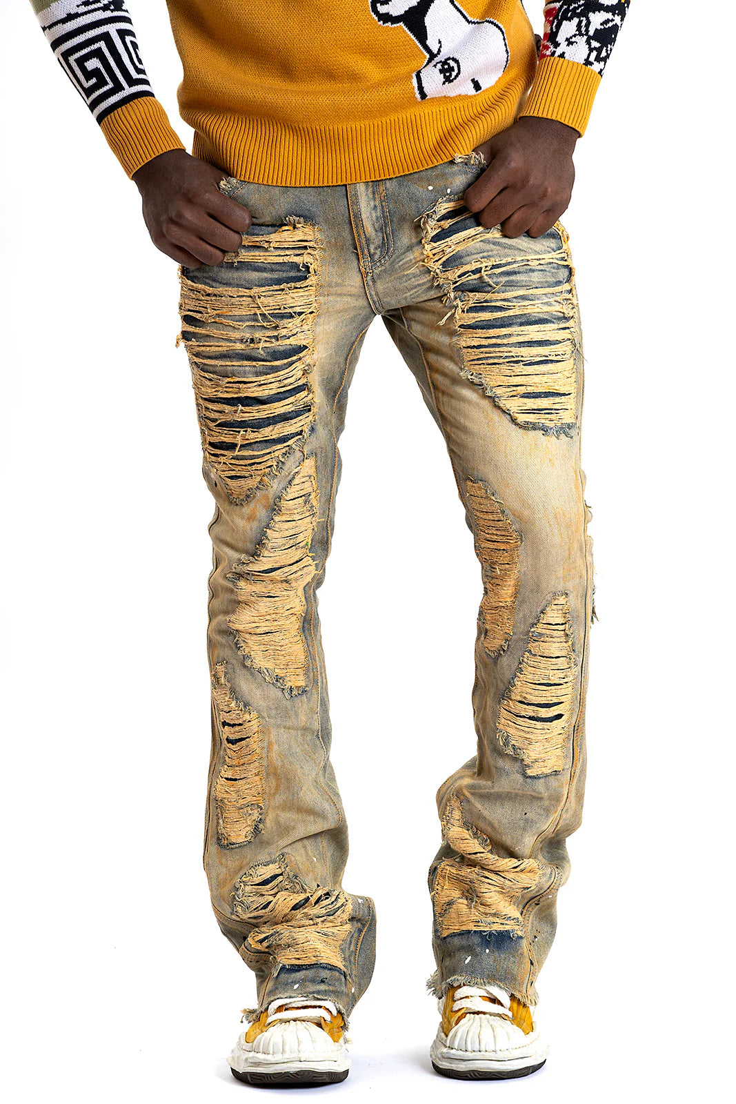 FROST F1772 Basel Distressed Stacked Jeans - Antique Wash