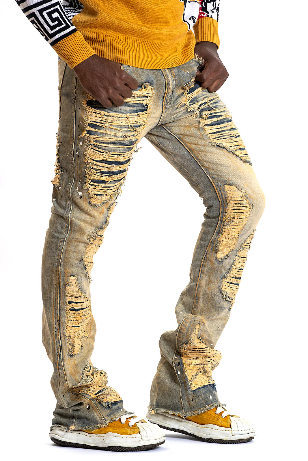 FROST F1772 Basel Distressed Stacked Jeans - Antique Wash