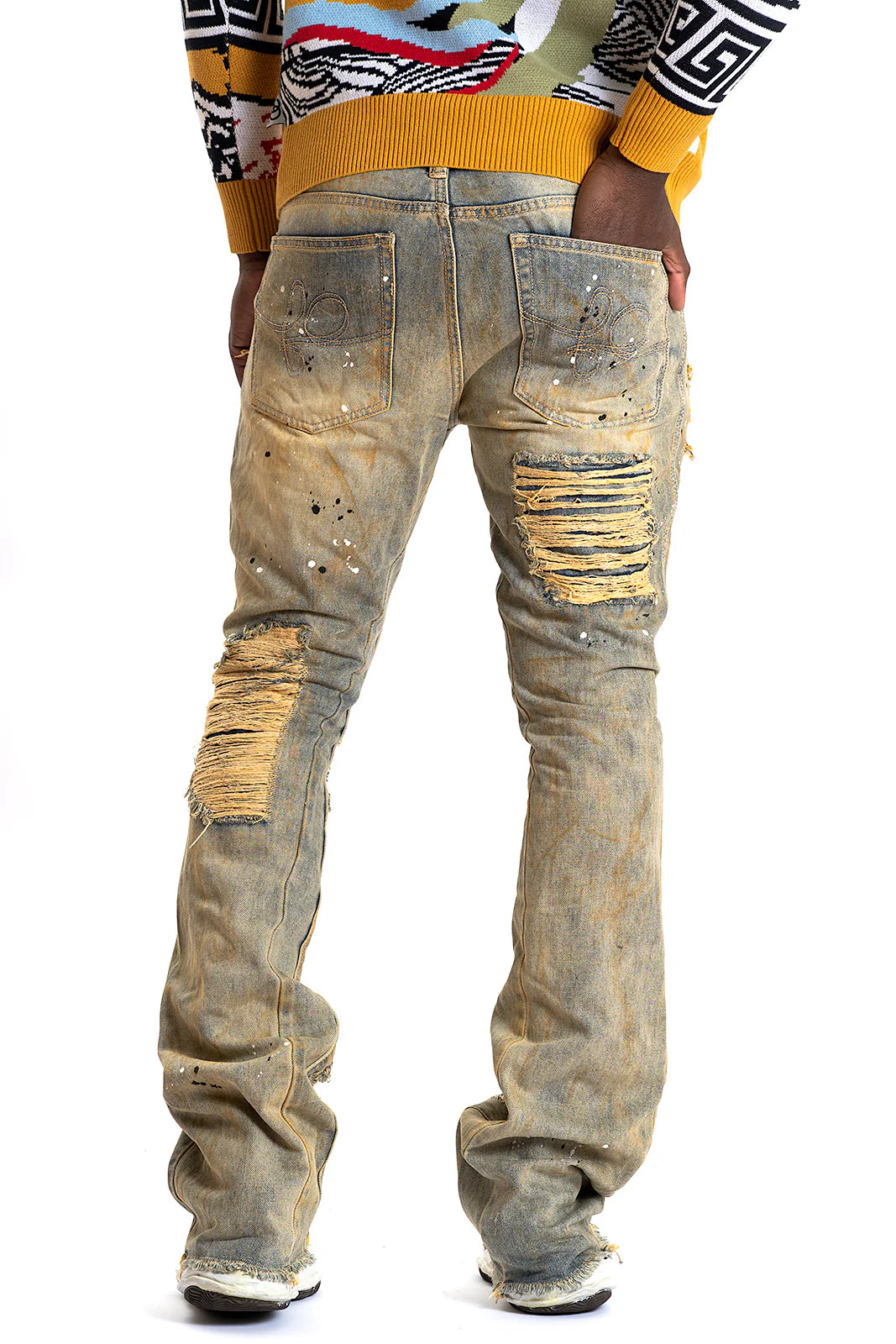 FROST F1772 Basel Distressed Stacked Jeans - Antique Wash