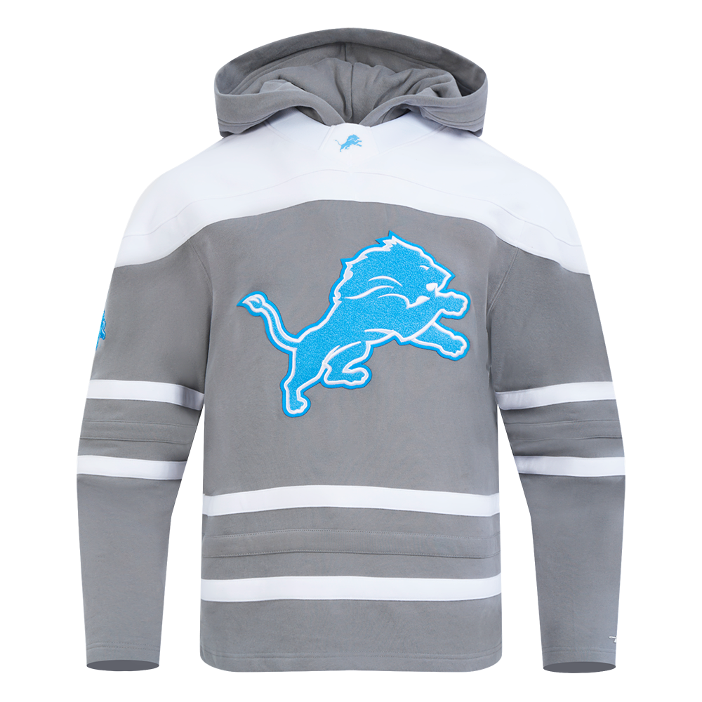 PRO STANDARD DETROIT LION CLASSIC FLC CB PO HOODIE, GRAY/WHITE