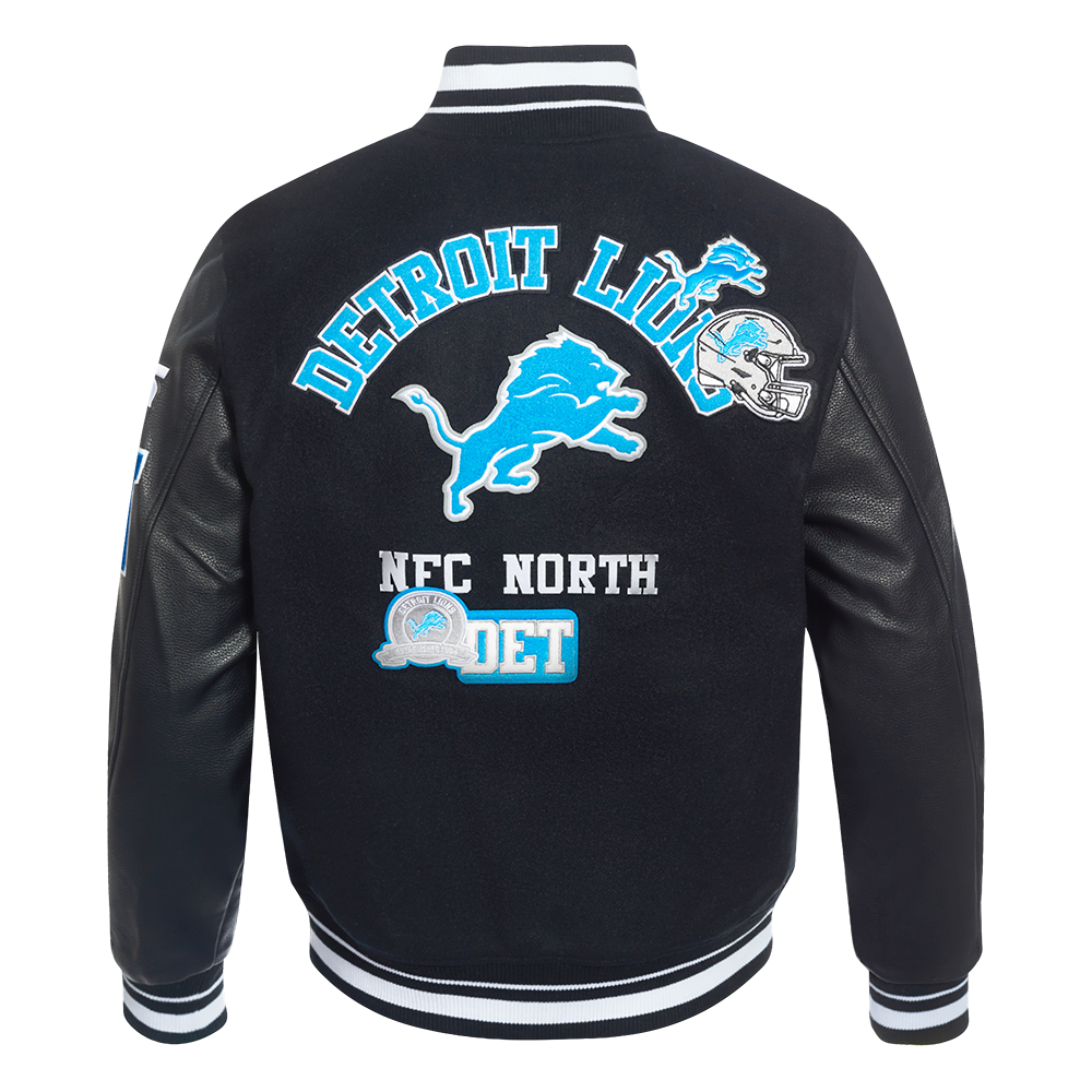 PRO STANDARD DETROIT LIONS AREA CODE M RIB WOOL VARSITY JACKET,BLK