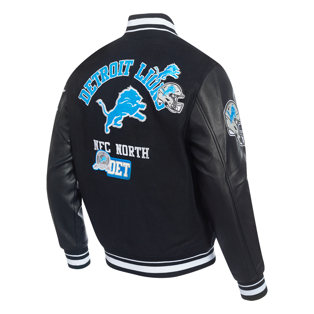 PRO STANDARD DETROIT LIONS AREA CODE M RIB WOOL VARSITY JACKET,BLK