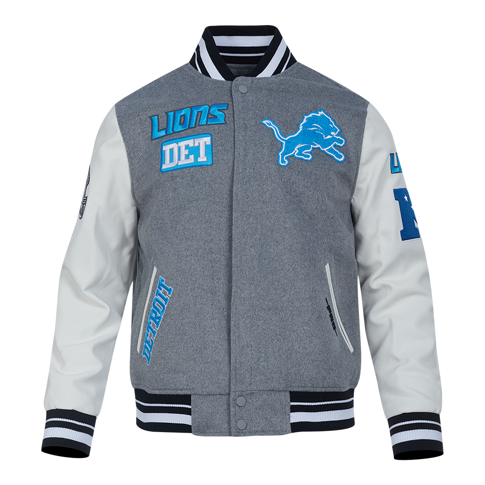 PRO STANDARD DETROIT LIONS AREA CODE M RIB WOOL VARSITY JACKET,HEATHER