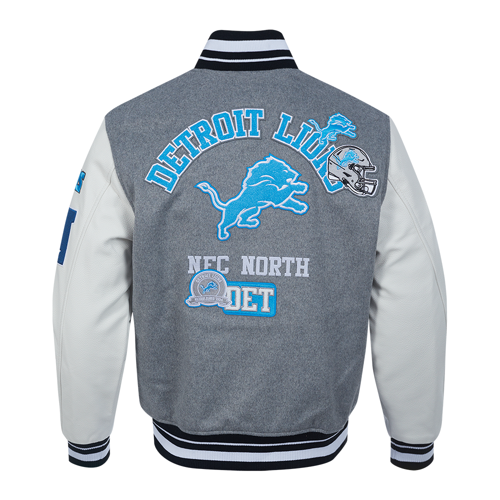 PRO STANDARD DETROIT LIONS AREA CODE M RIB WOOL VARSITY JACKET,HEATHER