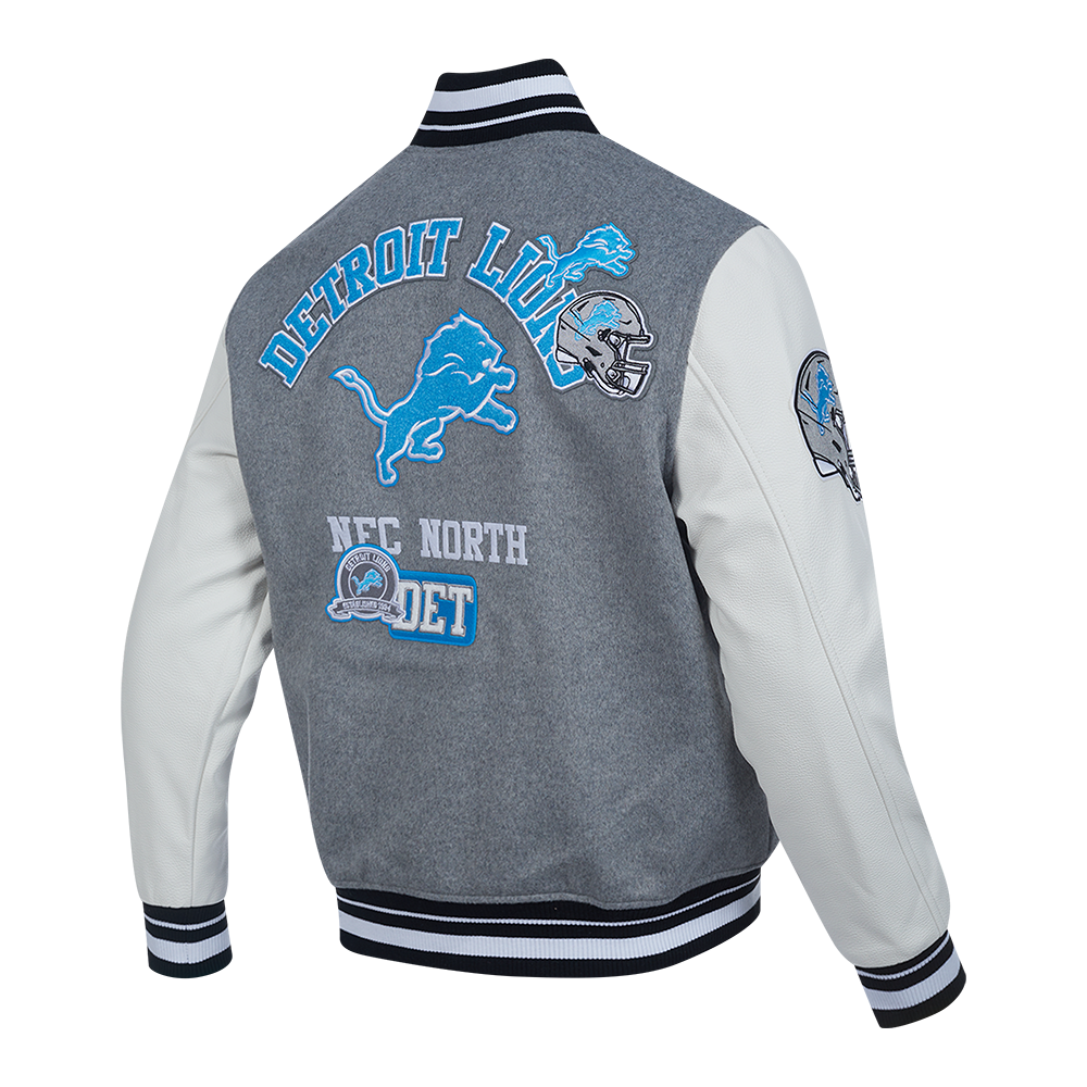 PRO STANDARD DETROIT LIONS AREA CODE M RIB WOOL VARSITY JACKET,HEATHER