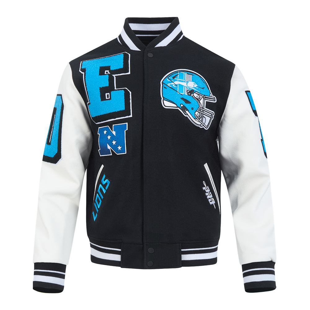 PRO STANDARD-DETROIT LIONS RETRO MASH UP M RIB WOOL VARSITY JACKET, BL