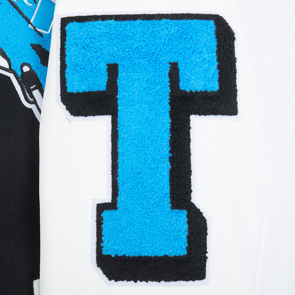 PRO STANDARD-DETROIT LIONS RETRO MASH UP M RIB WOOL VARSITY JACKET, BLACK/WHITE