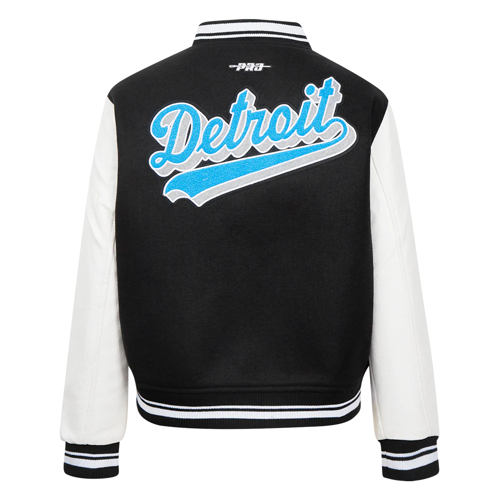PRO STANDARD NFL DETROIT LIONS SCRIPT TAIL WOMEN'S WOOL VARSITY JACKET