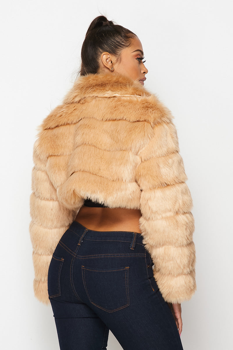 Hot & Delicious - Faux Fur Crop Jacket - Taupe