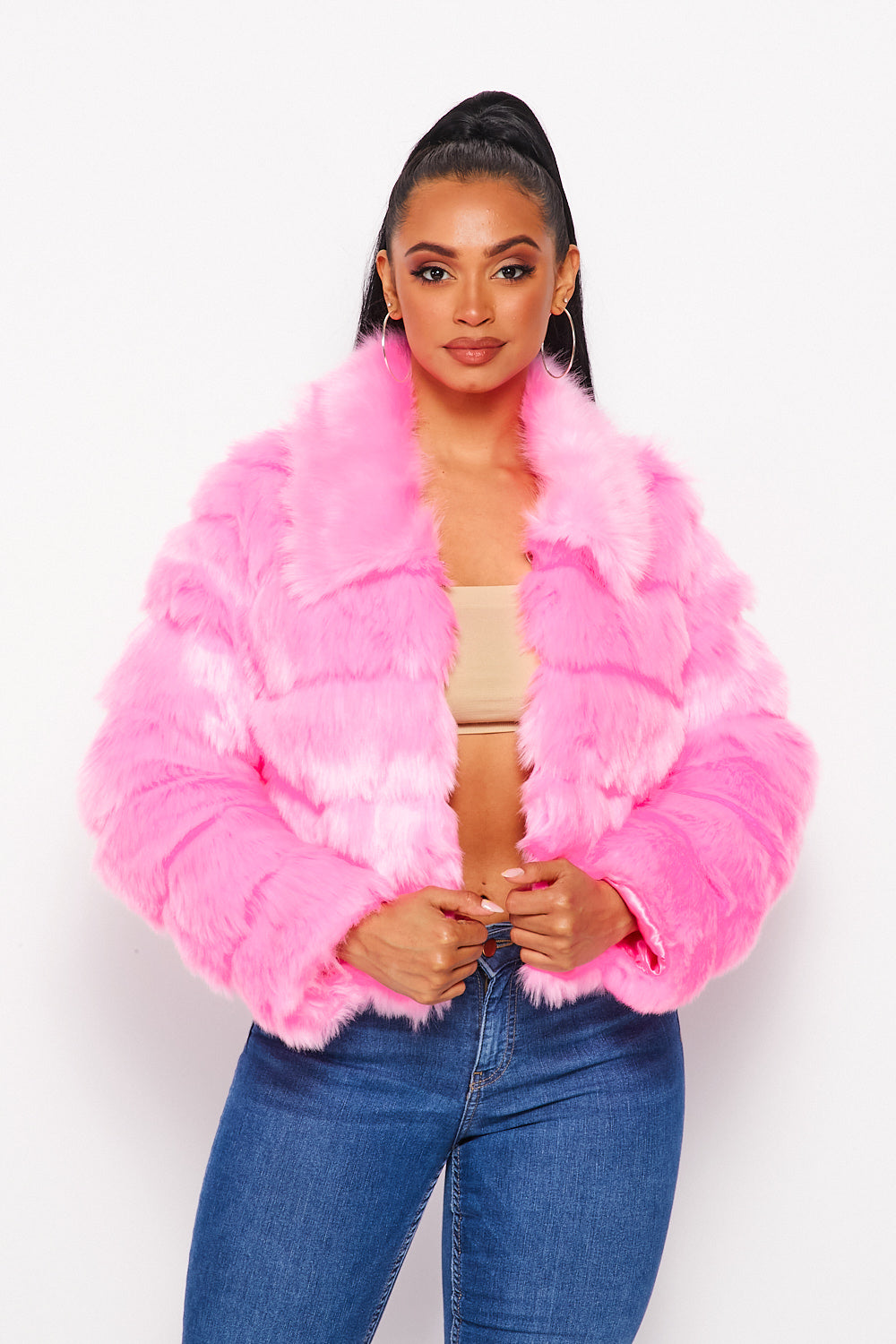 Hot & Delicious - Faux Fur Jacket - Pink M Hot & Delicious - Faux Fur Jacket - Pink M