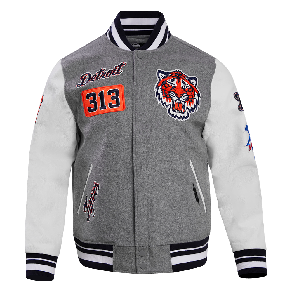 PRO STANDARD DETROIT TIGERS AREA CODE M RIB WOOL VARSITY JACKET, HEATHER