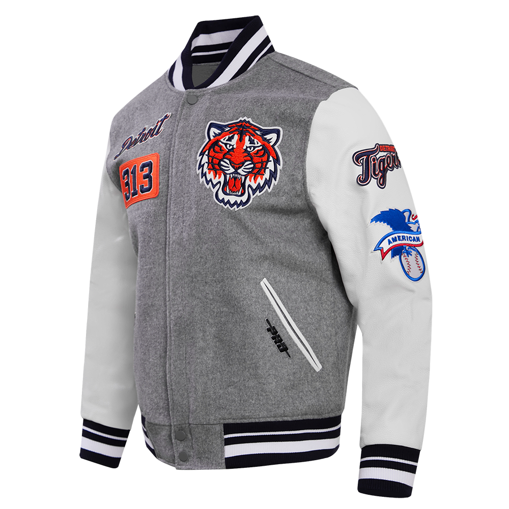 PRO STANDARD DETROIT TIGERS AREA CODE M RIB WOOL VARSITY JACKET, HEATHER