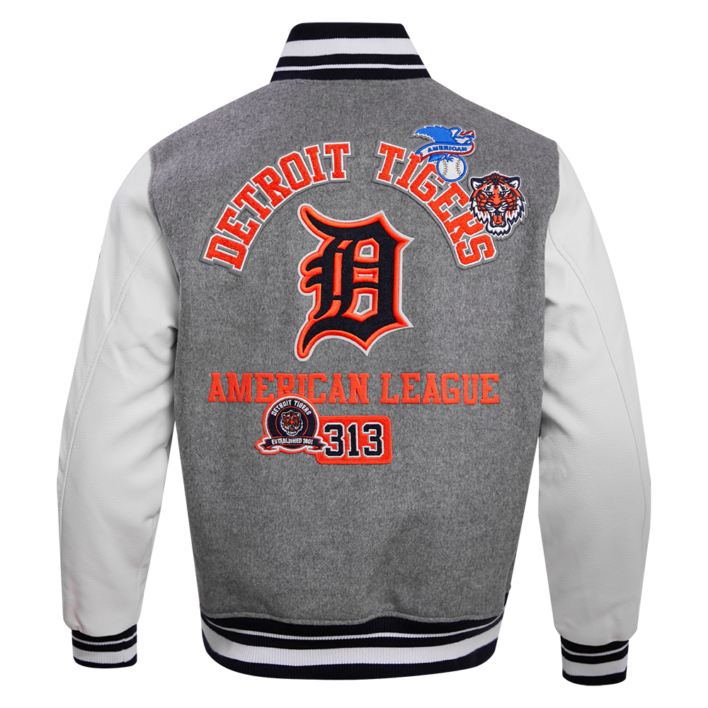 PRO STANDARD DETROIT TIGERS AREA CODE M RIB WOOL VARSITY JACKET, HEATHER