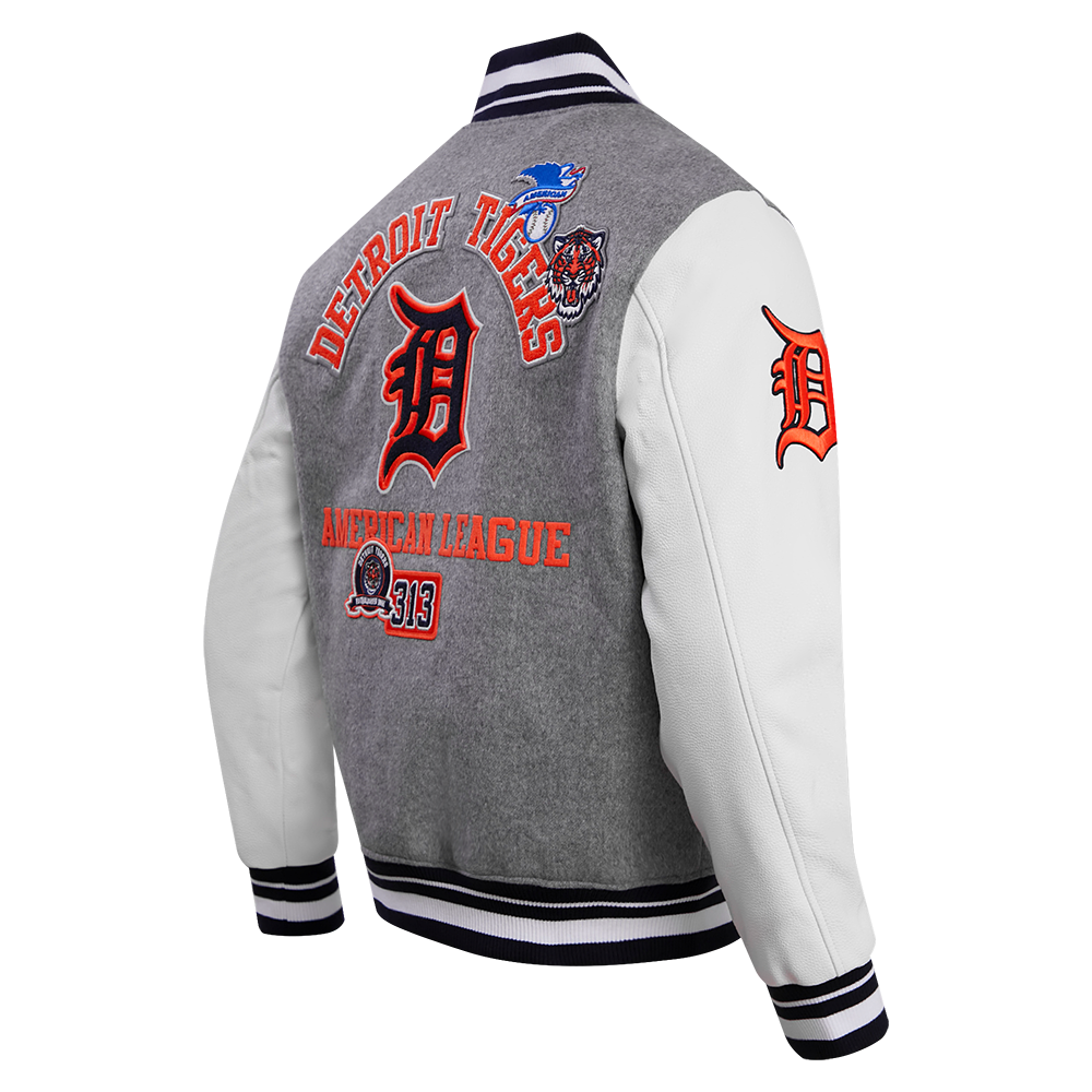 PRO STANDARD DETROIT TIGERS AREA CODE M RIB WOOL VARSITY JACKET, HEATHER