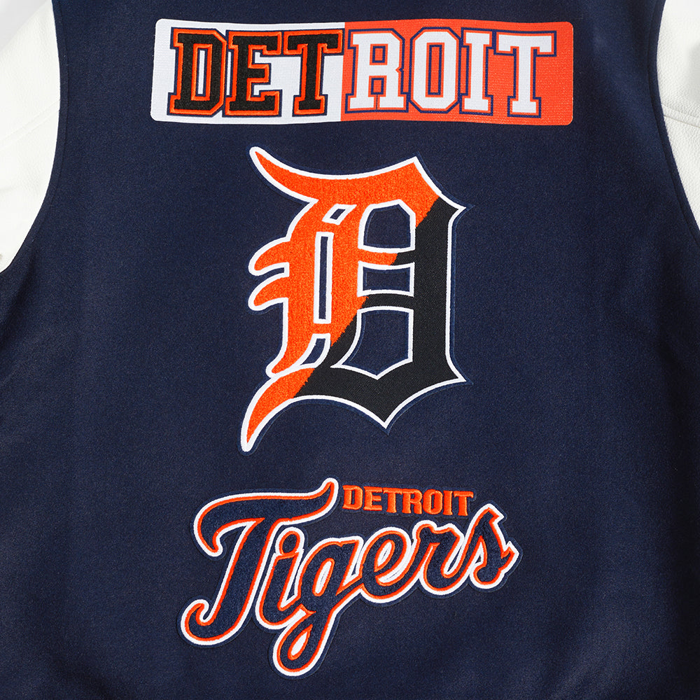 PRO STANDARD DETROIT TIGERS SPLIT LOGO M RIB WOOL VARSITY JACKET MIDNIGHT NAVY/ORANGE