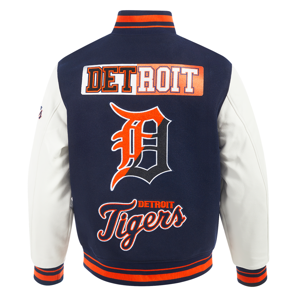 PRO STANDARD DETROIT TIGERS SPLIT LOGO M RIB WOOL VARSITY JACKET MIDNIGHT NAVY/ORANGE