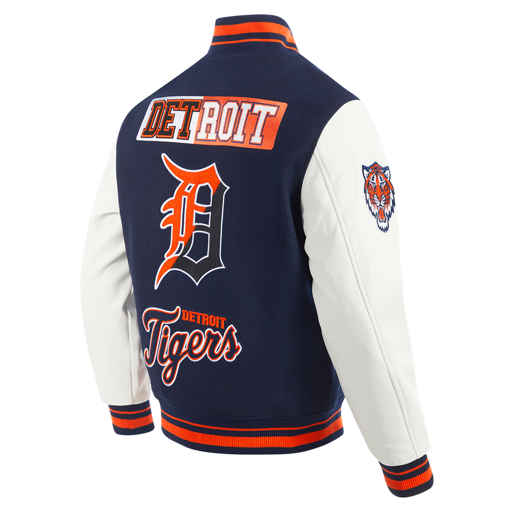 PRO STANDARD DETROIT TIGERS SPLIT LOGO M RIB WOOL VARSITY JACKET MIDNIGHT NAVY/ORANGE