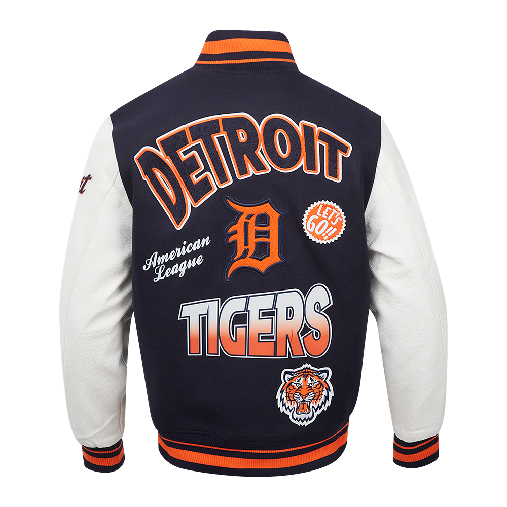 PRO STANDARD DETROIT TIGERS TURN IT UP M RIB WOOL VARSITY JACKET, MIDNIGHT NAVY ORANGE