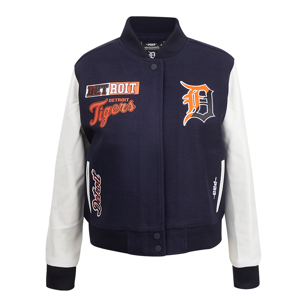 PRO STANDARD DETROIT TIGERS SPLIT LOGO W WOOL VARSITY JACKET, MIDNIGHT NAVY/WHITE