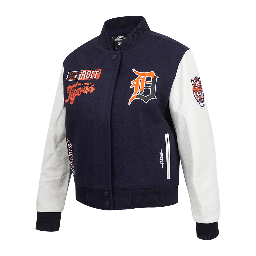 PRO STANDARD DETROIT TIGERS SPLIT LOGO W WOOL VARSITY JACKET, MIDNIGHT NAVY/WHITE