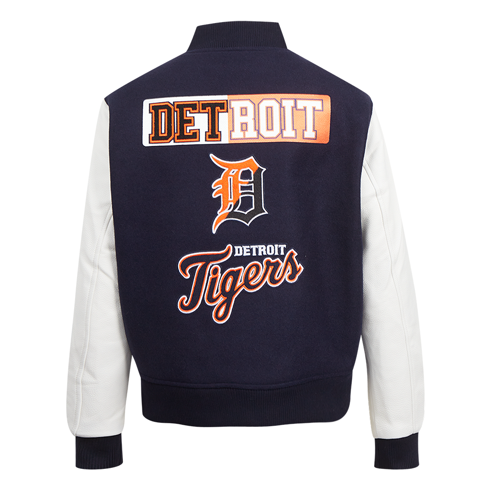 PRO STANDARD DETROIT TIGERS SPLIT LOGO W WOOL VARSITY JACKET, MIDNIGHT NAVY/WHITE