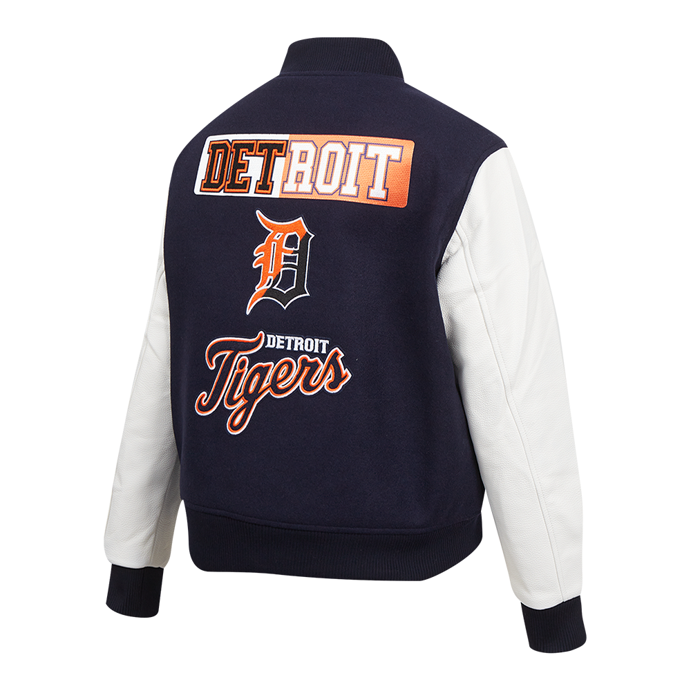 PRO STANDARD DETROIT TIGERS SPLIT LOGO W WOOL VARSITY JACKET, MIDNIGHT NAVY/WHITE