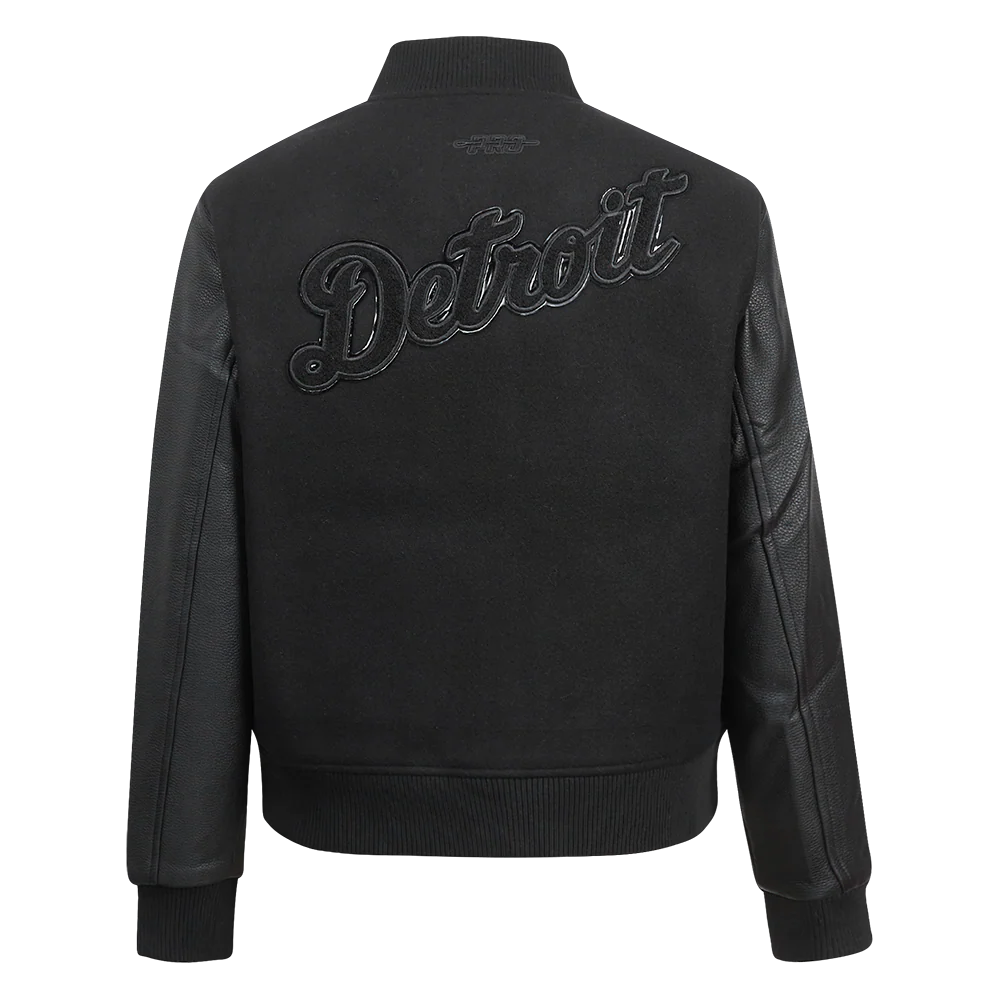 PRO STANDARD MLB DETROIT TIGERS TRIPLE BLACK WOMEN'S WOOL VARSITY JACKET