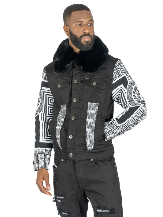 MAKOBI SARTONI DENIM JACKET WITH FUR COLLAR -M1054B- NOT SOLD SEPARATLEY