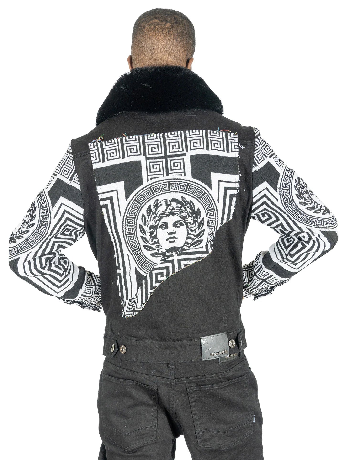 MAKOBI SARTONI DENIM JACKET WITH FUR COLLAR -M1054B- NOT SOLD SEPARATLEY