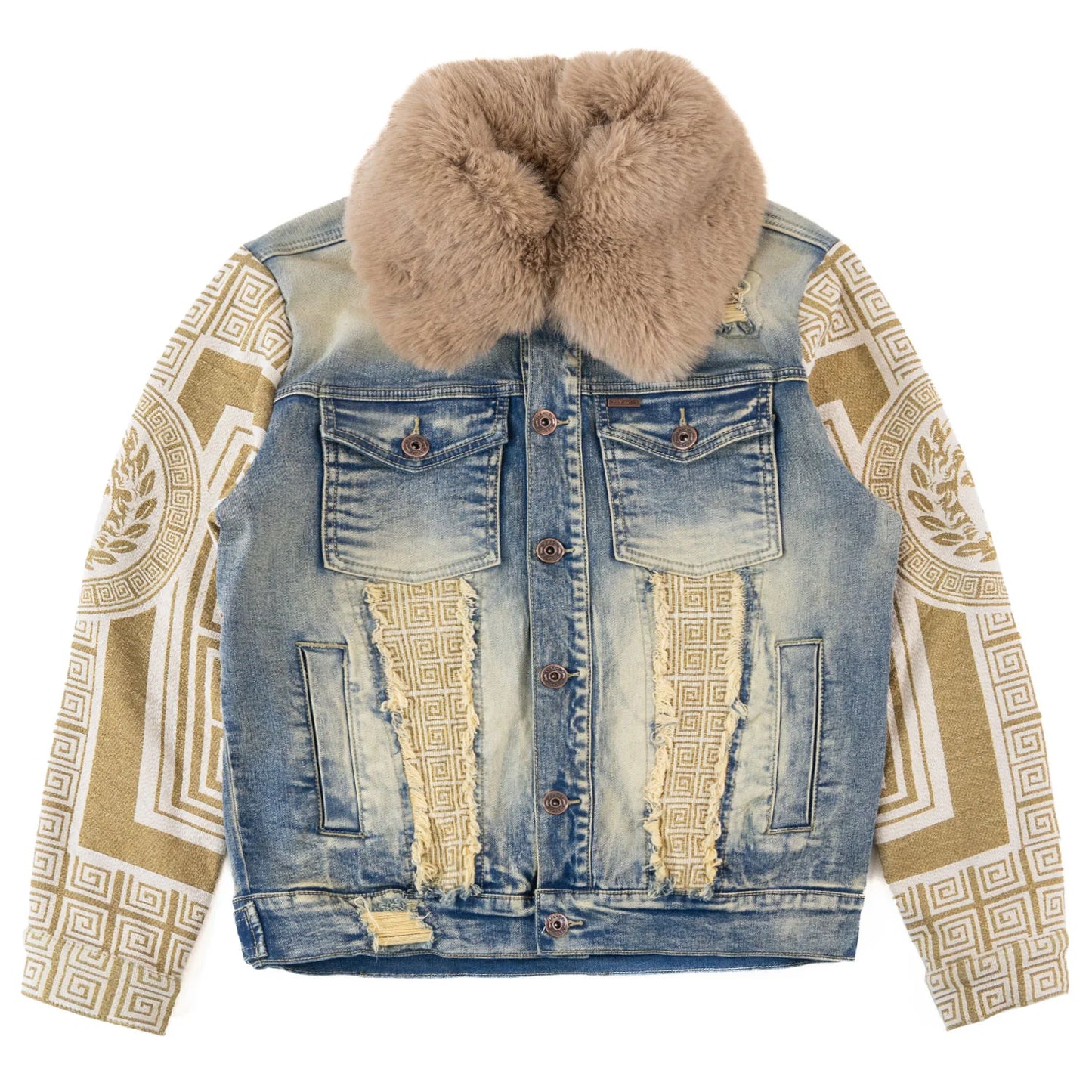 MAKOBI SARTONI DENIM JACKET WITH FUR COLLAR -M1054B- NOT SOLD SEPARATLEY