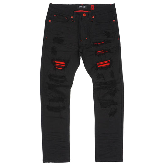 M1773 Makobi Amalfi Denim Jeans With Underlay - Black/Red