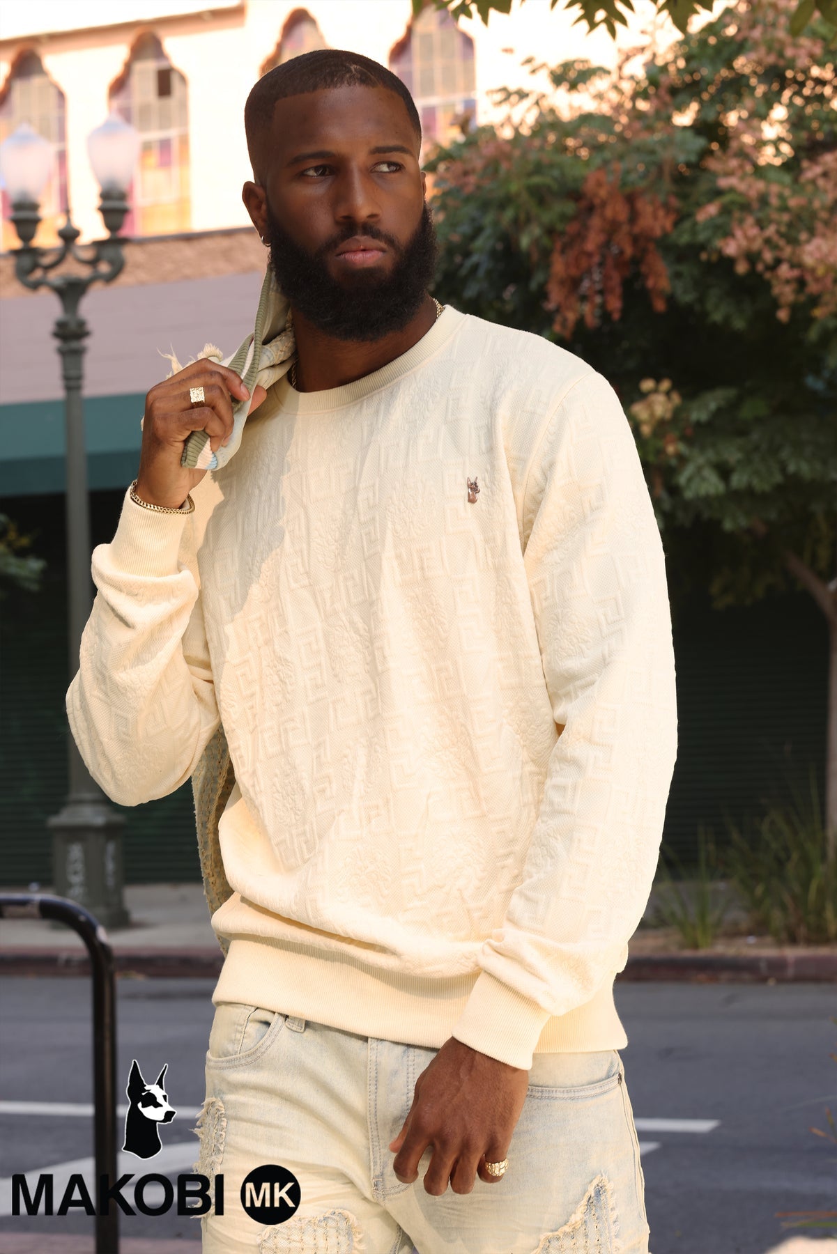 Makobi M4232 Bianchi Jacquard Crewneck Sweatshirt - Natural