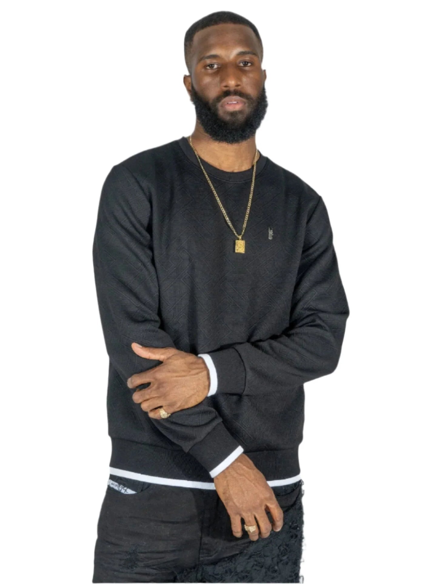 M4390 MAKOB- Beanchi Jacquard Crewneck -BLACK