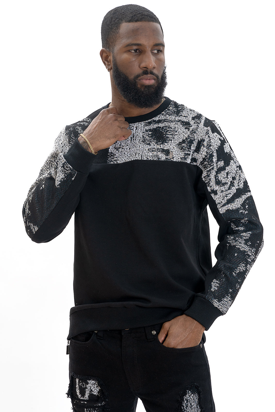Makobi M4399 Bagnoli Tapestry Crewneck - Black