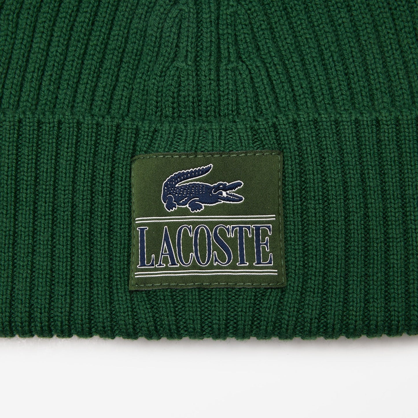 Lacoste - Ribbed Wool Woven Patch Beanie - Green