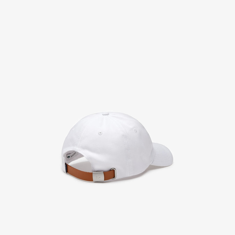 Lacoste - Contrast Strap And Oversized Crocodile Cotton Hat - White