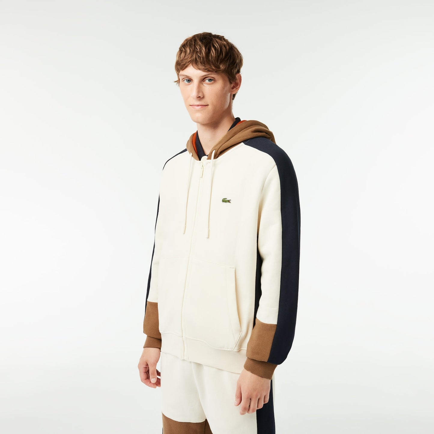 Lacoste - Men's Color block Hoodie - White/Brown/Navy